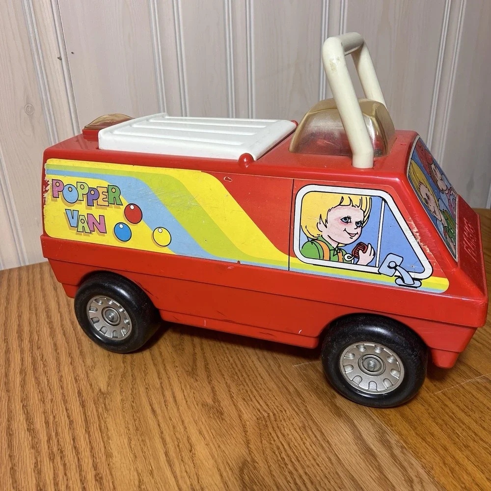 Vintage Playskool Pop N Ride Van 1970s Red Push Ride On Popper Toy